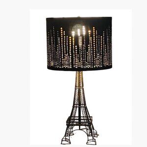 Unbranded Eiffel Tower Table Lamp Base with Black and Gold Drum Style Lampshade